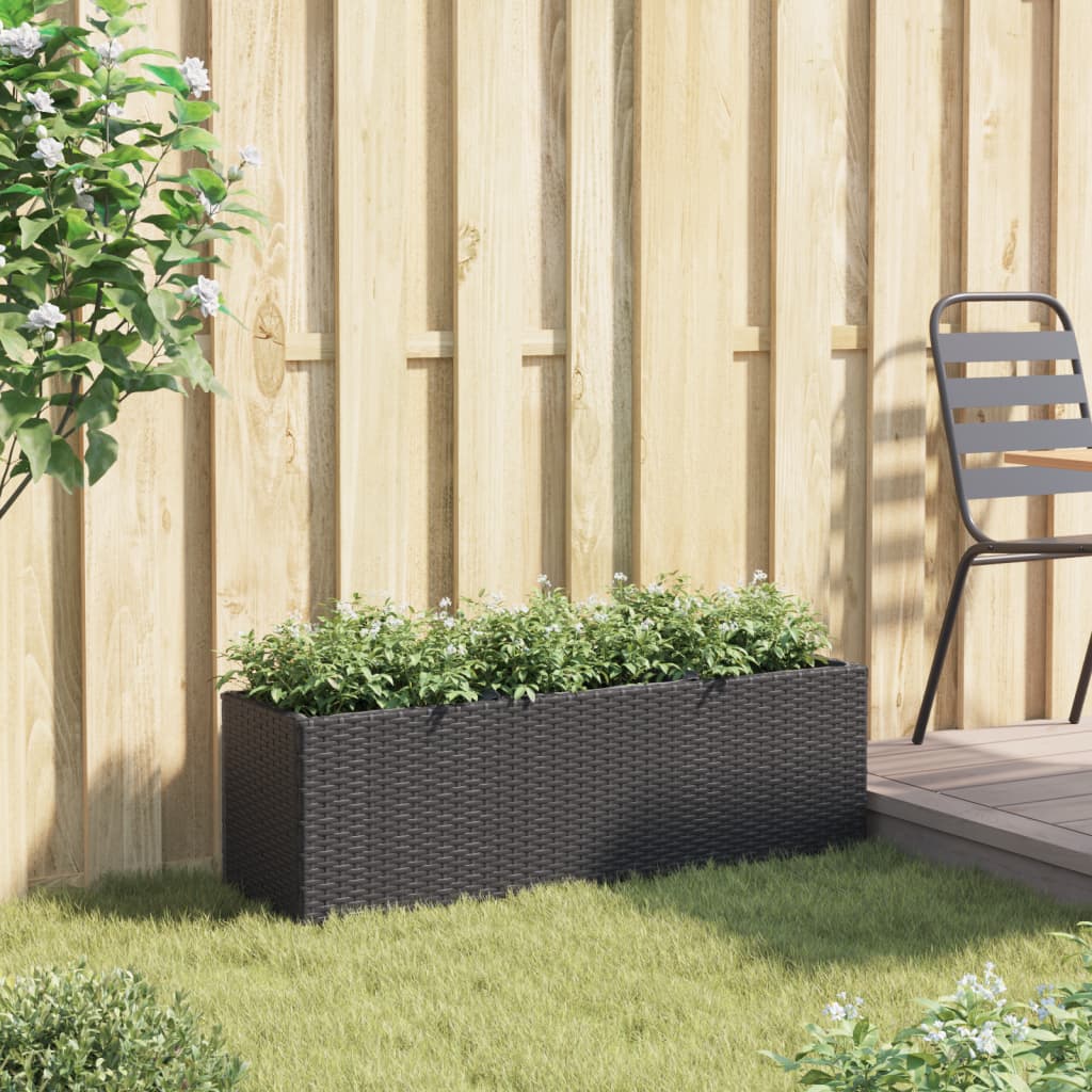 Plantenbak met 3 potten 105x30x32 cm poly rattan zwart is nu te koop bij PeponiXL, paradijselijk wonen!