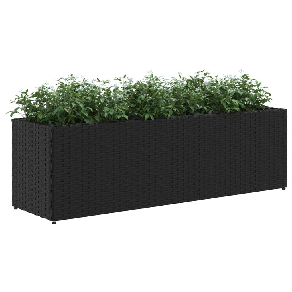 Plantenbak met 3 potten 105x30x32 cm poly rattan zwart is nu te koop bij PeponiXL, paradijselijk wonen!
