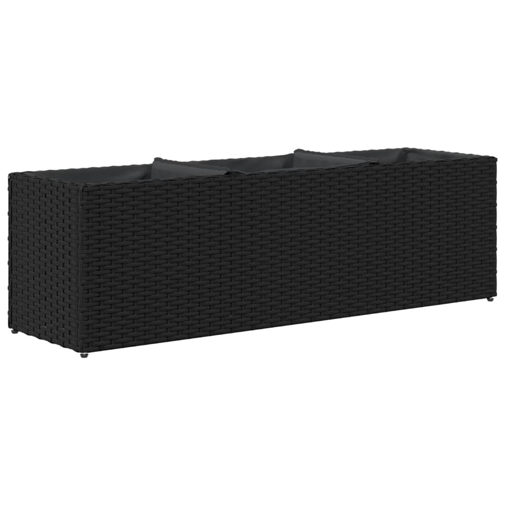 Plantenbak met 3 potten 105x30x32 cm poly rattan zwart is nu te koop bij PeponiXL, paradijselijk wonen!