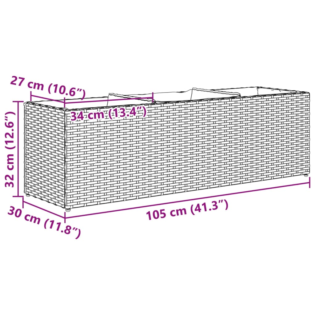 Plantenbak met 3 potten 105x30x32 cm poly rattan zwart is nu te koop bij PeponiXL, paradijselijk wonen!