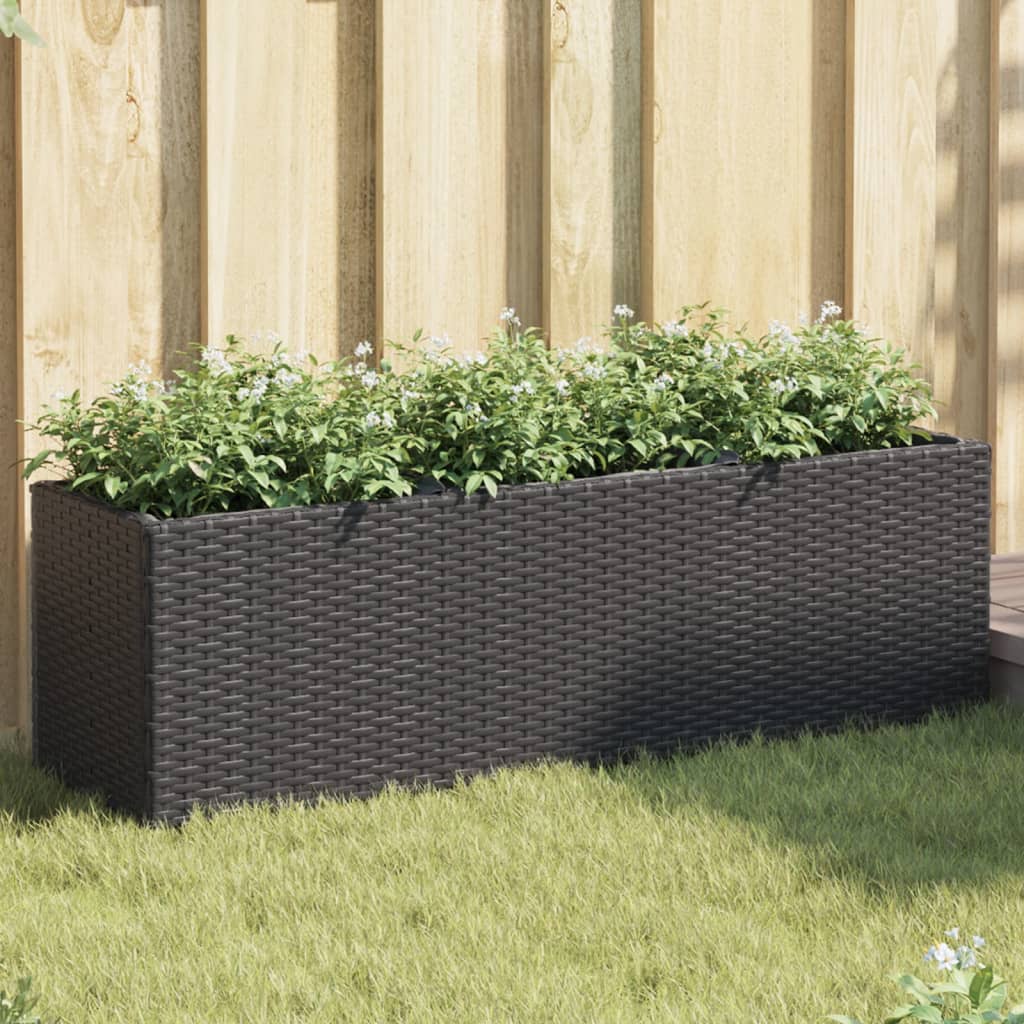 Plantenbak met 3 potten 105x30x32 cm poly rattan zwart is nu te koop bij PeponiXL, paradijselijk wonen!