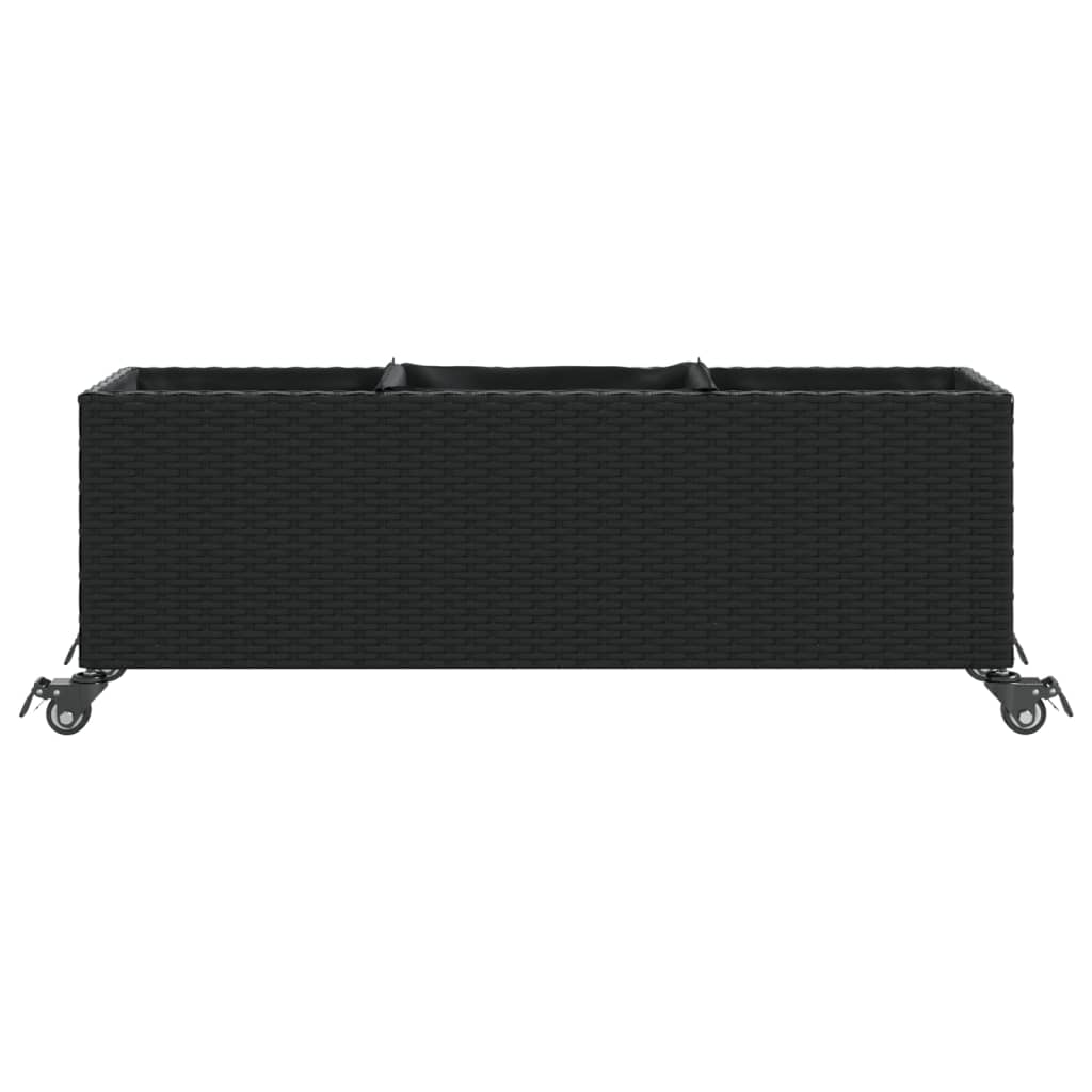 Plantenbak met wielen 3 potten 107x32x38 cm poly rattan zwart is nu te koop bij PeponiXL, paradijselijk wonen!