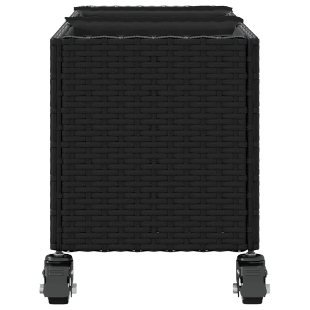 Plantenbak met wielen 3 potten 107x32x38 cm poly rattan zwart is nu te koop bij PeponiXL, paradijselijk wonen!