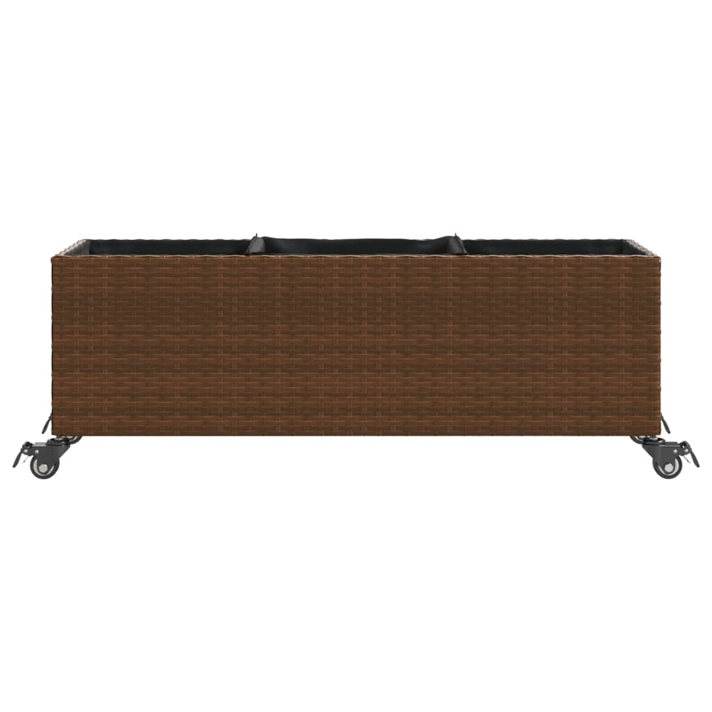 Plantenbak met wielen 3 potten 107x32x38 cm poly rattan bruin is nu te koop bij PeponiXL, paradijselijk wonen!