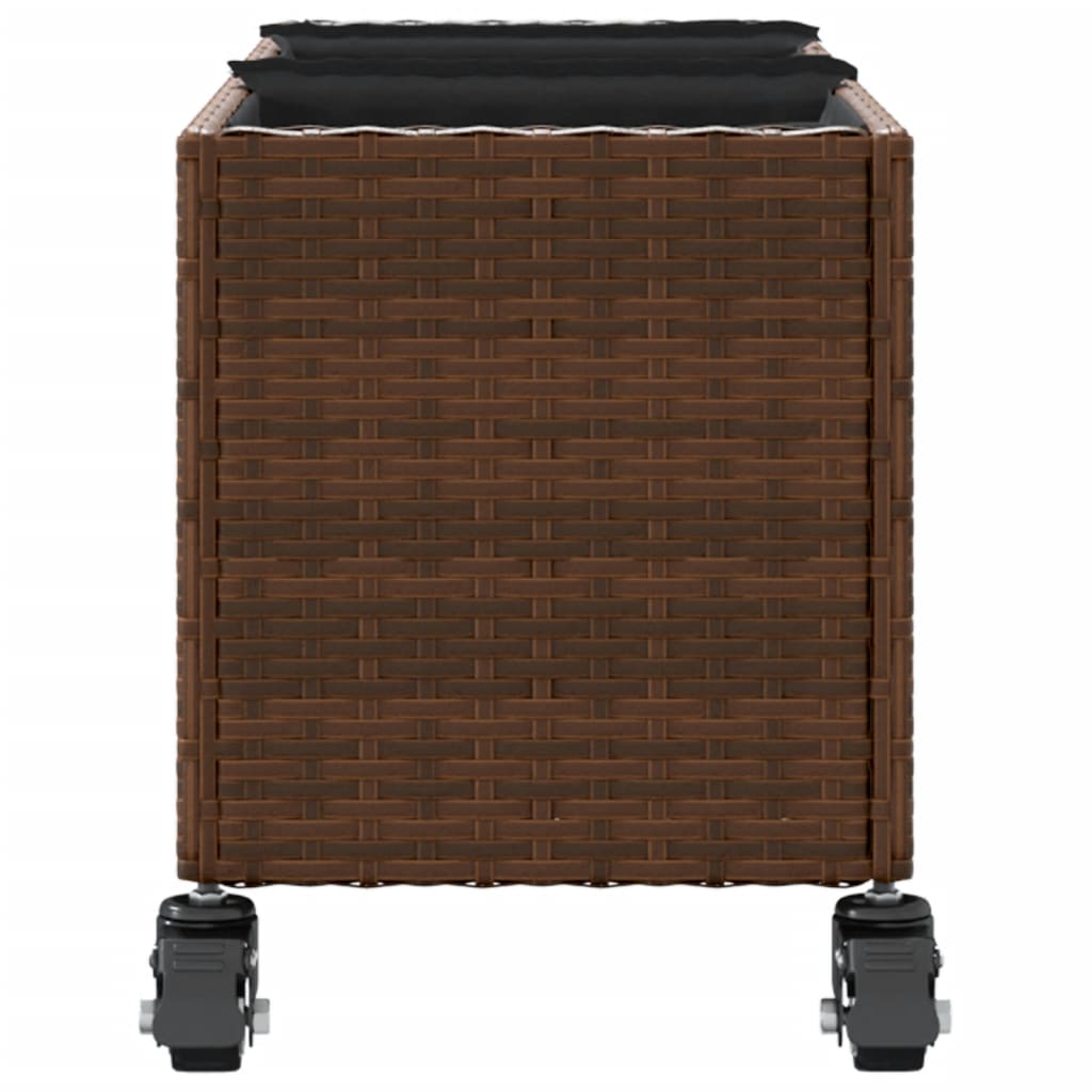 Plantenbak met wielen 3 potten 107x32x38 cm poly rattan bruin is nu te koop bij PeponiXL, paradijselijk wonen!