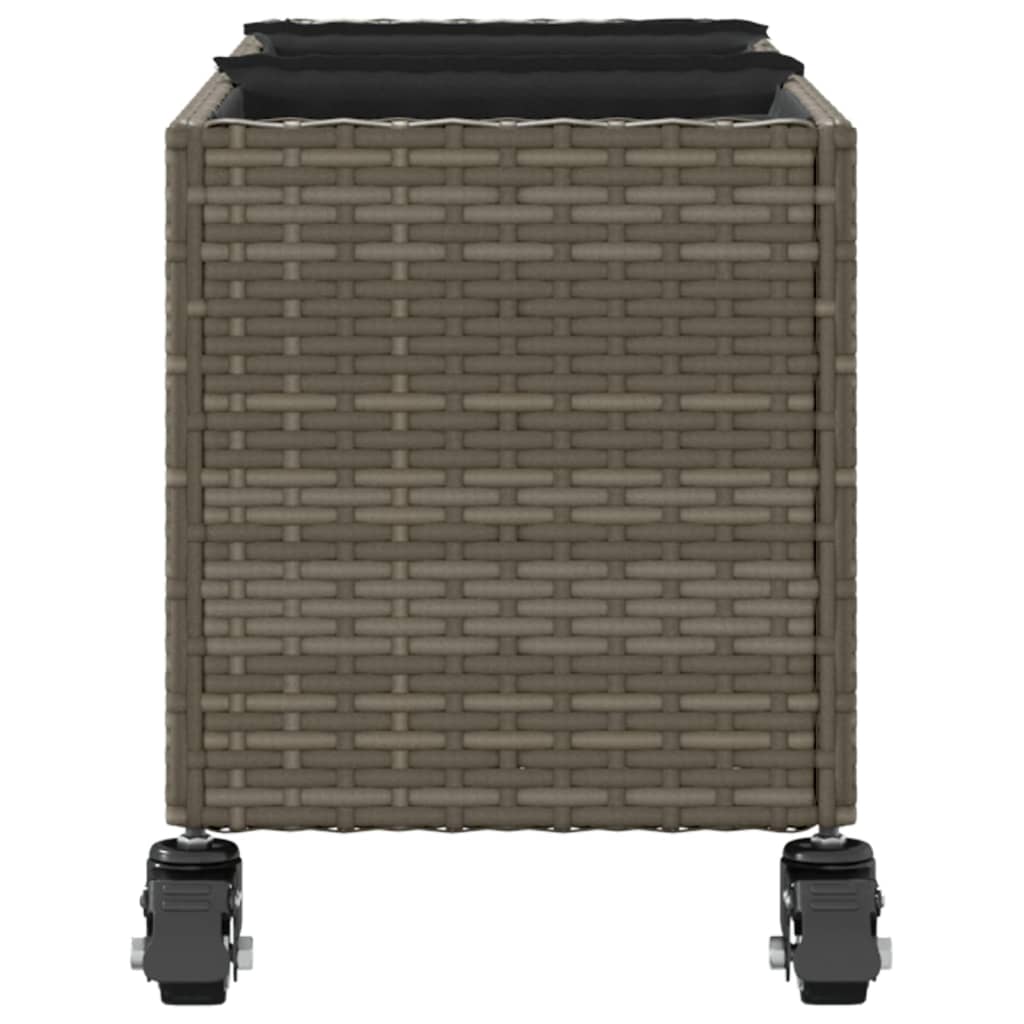 Plantenbak met wielen 3 potten 107x32x38 cm poly rattan grijs is nu te koop bij PeponiXL, paradijselijk wonen!