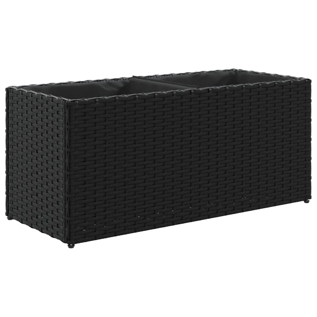 Plantenbak met 2 potten 72x30x32 cm poly rattan zwart is nu te koop bij PeponiXL, paradijselijk wonen!