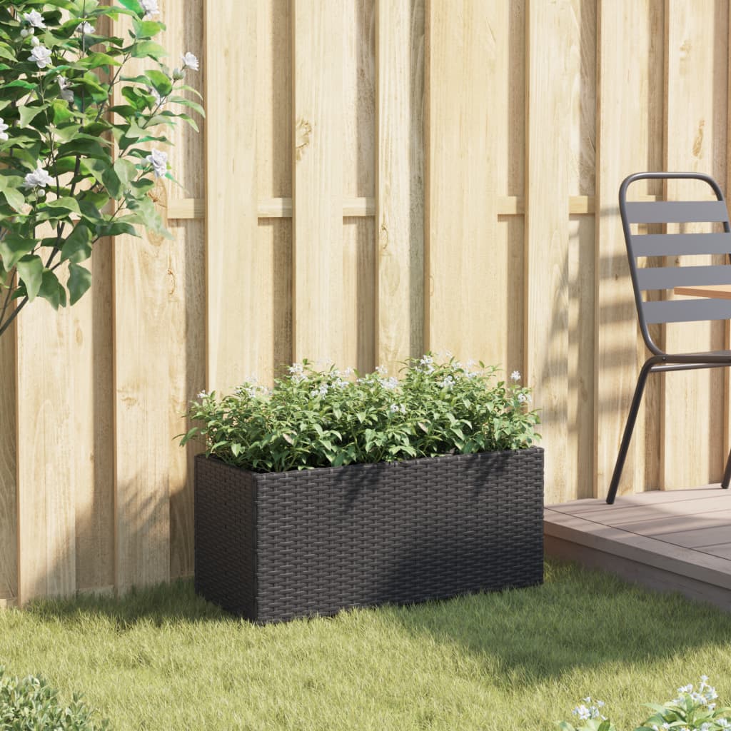Plantenbak met 2 potten 72x30x32 cm poly rattan zwart is nu te koop bij PeponiXL, paradijselijk wonen!