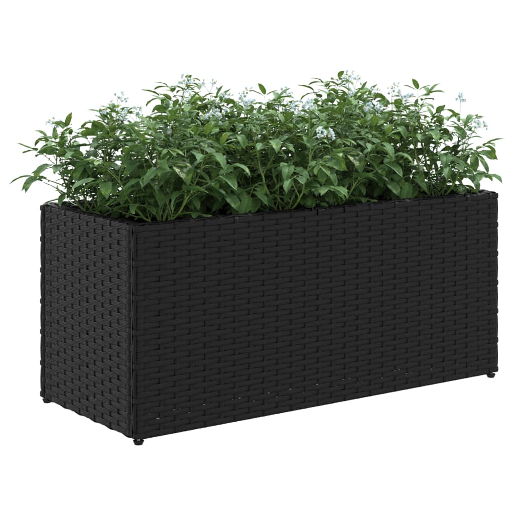 Plantenbak met 2 potten 72x30x32 cm poly rattan zwart is nu te koop bij PeponiXL, paradijselijk wonen!