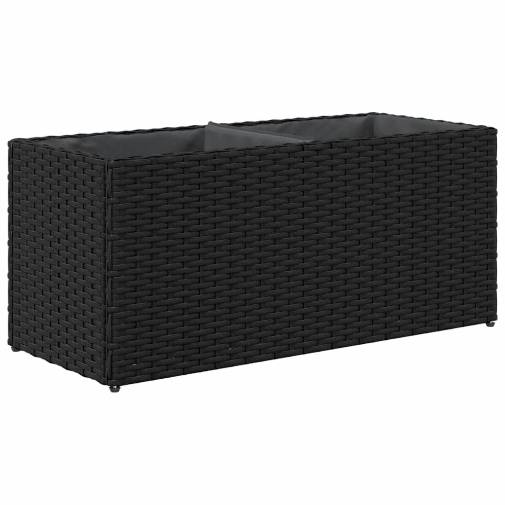 Plantenbak met 2 potten 72x30x32 cm poly rattan zwart is nu te koop bij PeponiXL, paradijselijk wonen!