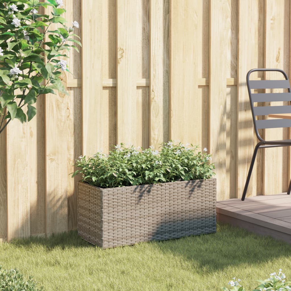 Plantenbak met 2 potten 72x30x32 cm poly rattan grijs is nu te koop bij PeponiXL, paradijselijk wonen!