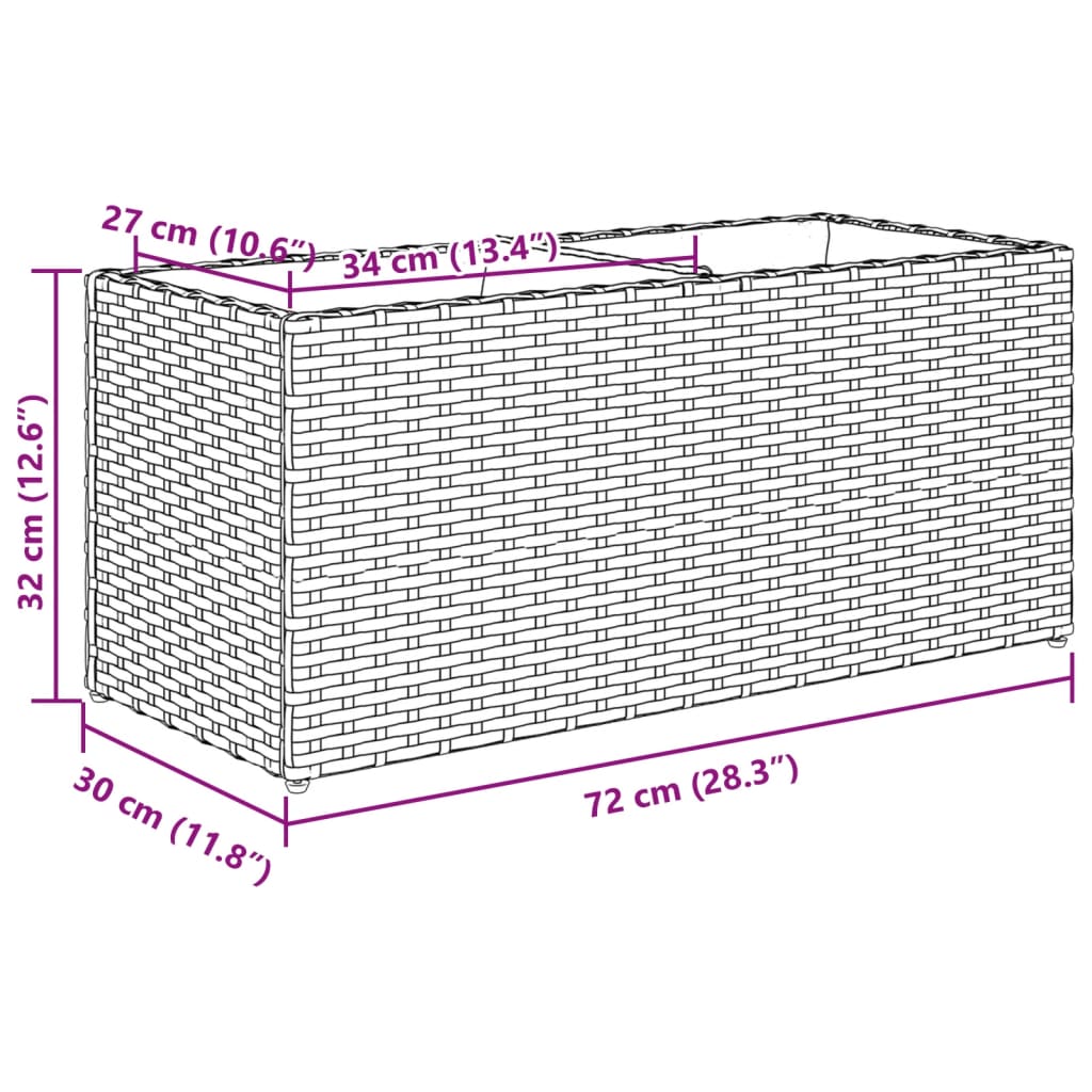 Plantenbak met 2 potten 72x30x32 cm poly rattan grijs is nu te koop bij PeponiXL, paradijselijk wonen!