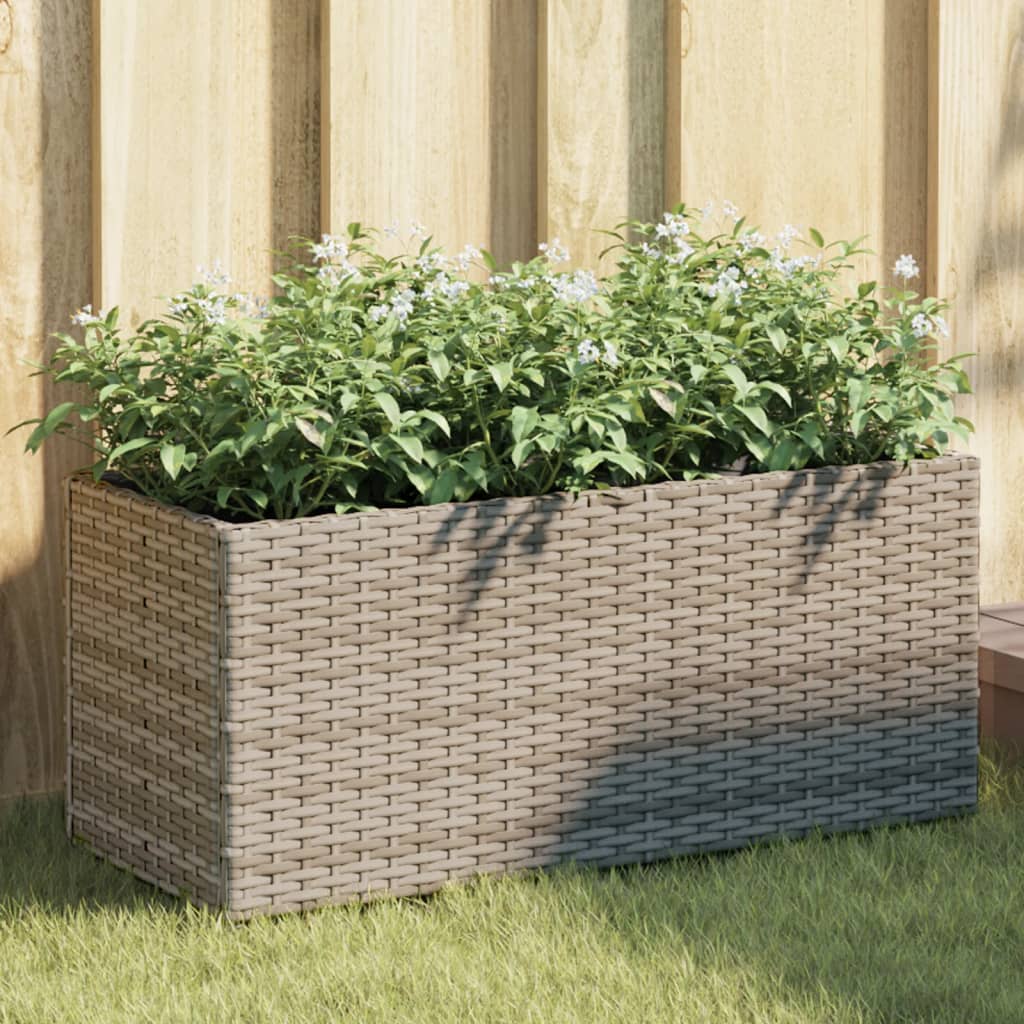 Plantenbak met 2 potten 72x30x32 cm poly rattan grijs is nu te koop bij PeponiXL, paradijselijk wonen!