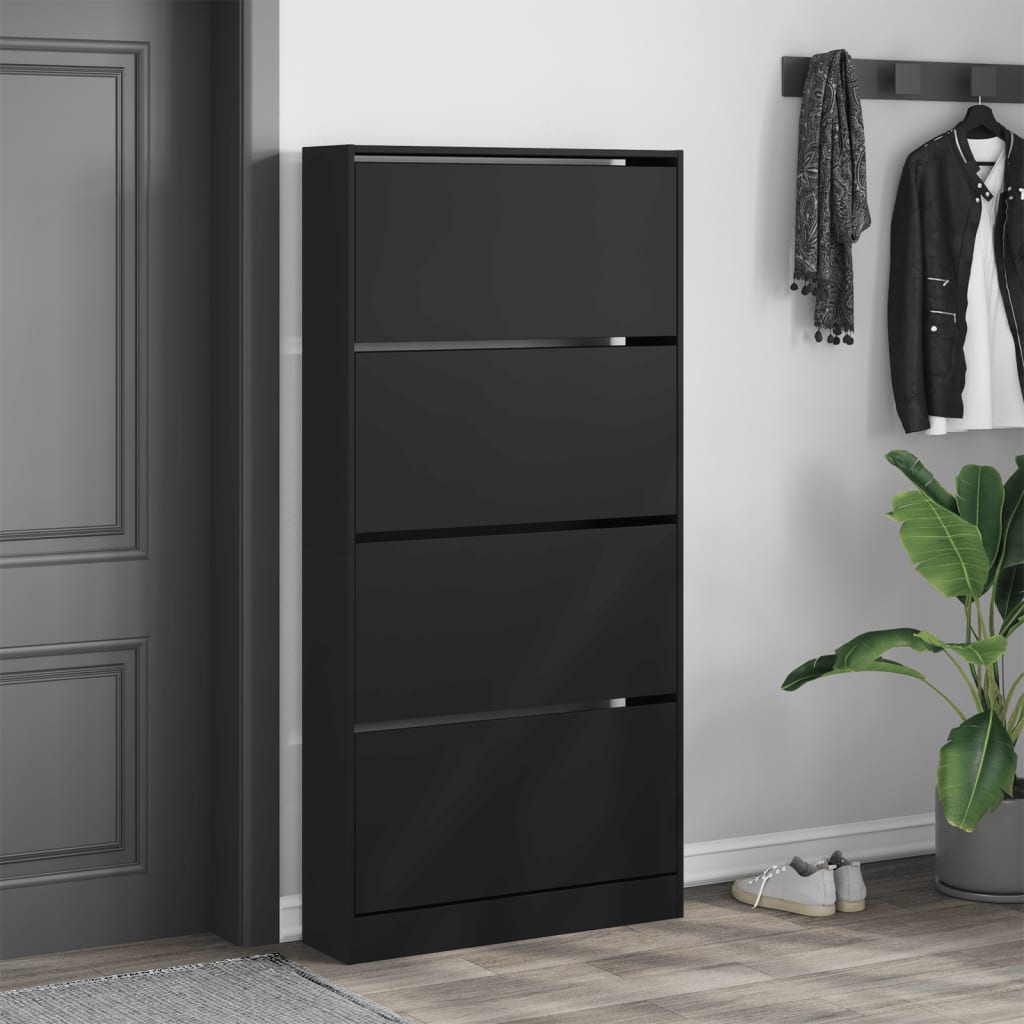 Schoenenkast met 4 klaplades 80x21x163,5 cm zwart is nu te koop bij PeponiXL, paradijselijk wonen!
