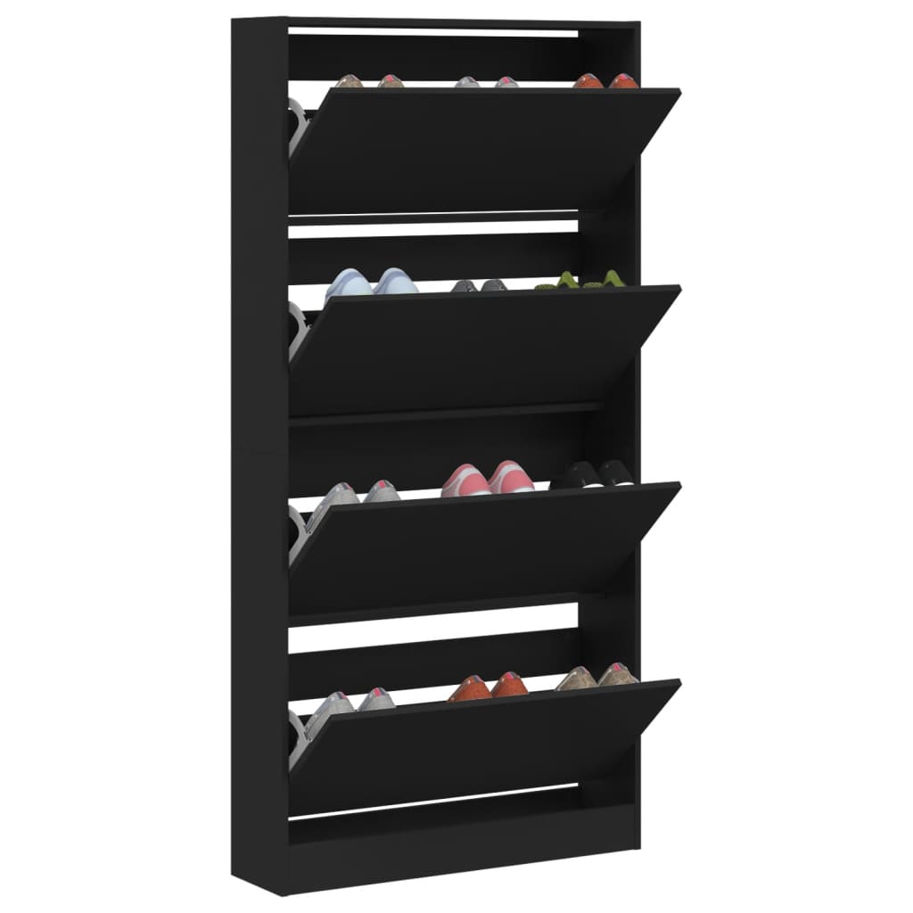 Schoenenkast met 4 klaplades 80x21x163,5 cm zwart is nu te koop bij PeponiXL, paradijselijk wonen!