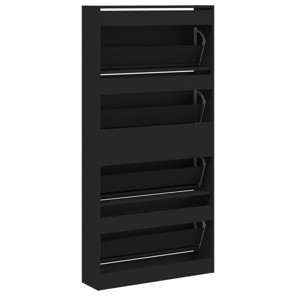 Schoenenkast met 4 klaplades 80x21x163,5 cm zwart is nu te koop bij PeponiXL, paradijselijk wonen!