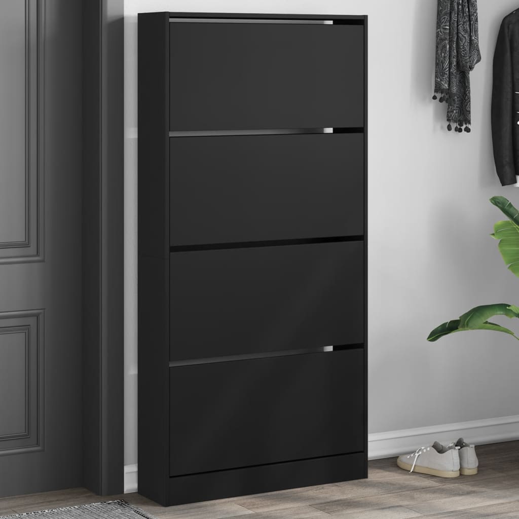 Schoenenkast met 4 klaplades 80x21x163,5 cm zwart is nu te koop bij PeponiXL, paradijselijk wonen!