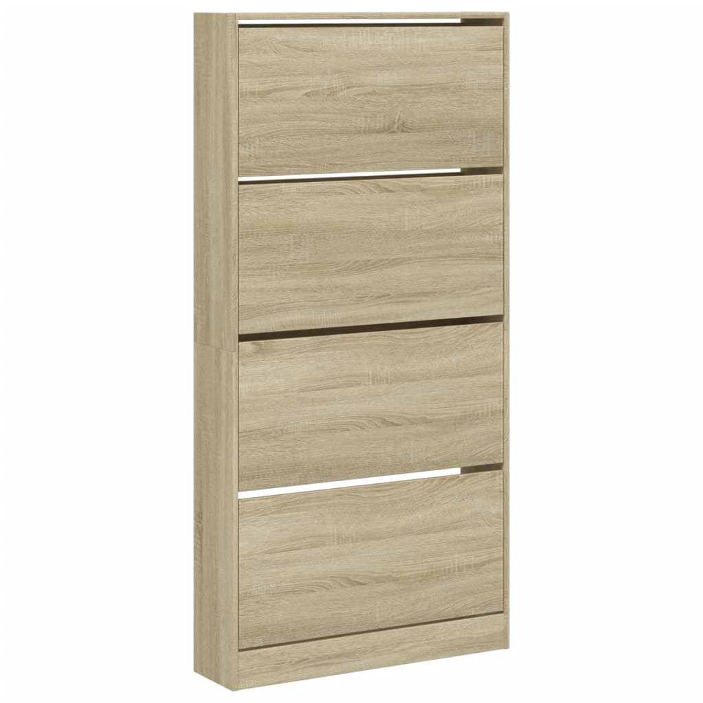 Schoenenkast met 4 klaplades 80x21x163,5 cm sonoma eikenkleurig is nu te koop bij PeponiXL, paradijselijk wonen!