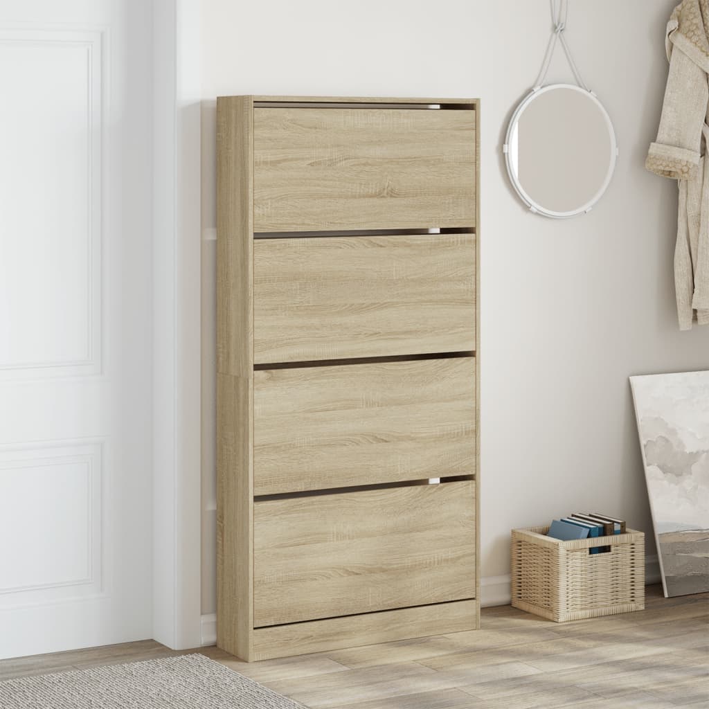 Schoenenkast met 4 klaplades 80x21x163,5 cm sonoma eikenkleurig is nu te koop bij PeponiXL, paradijselijk wonen!