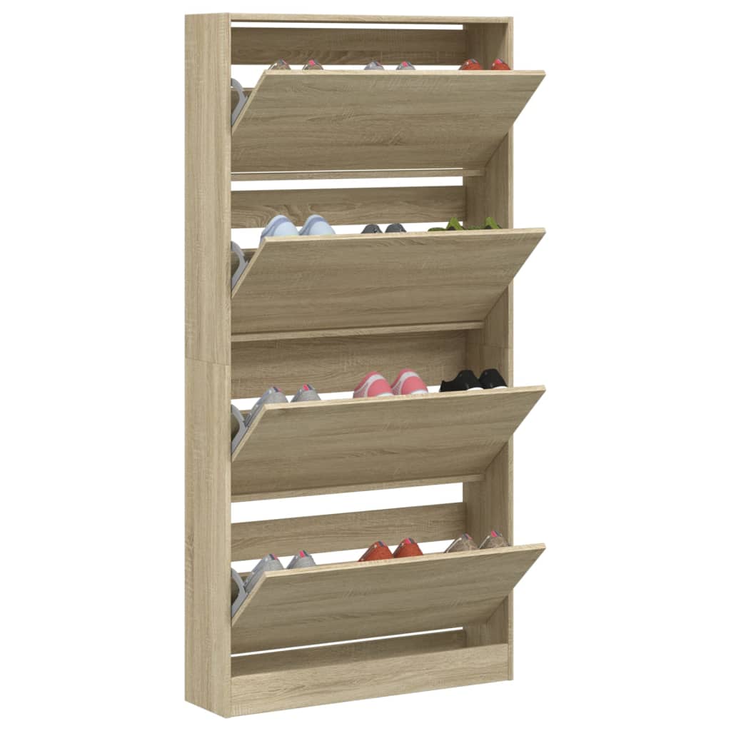 Schoenenkast met 4 klaplades 80x21x163,5 cm sonoma eikenkleurig is nu te koop bij PeponiXL, paradijselijk wonen!