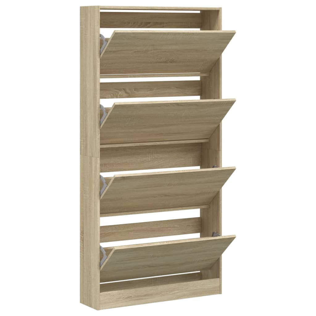 Schoenenkast met 4 klaplades 80x21x163,5 cm sonoma eikenkleurig is nu te koop bij PeponiXL, paradijselijk wonen!