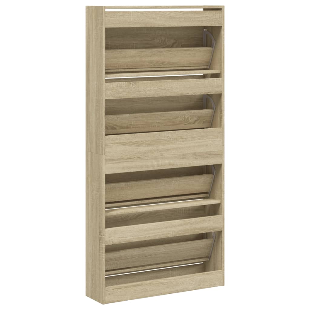 Schoenenkast met 4 klaplades 80x21x163,5 cm sonoma eikenkleurig is nu te koop bij PeponiXL, paradijselijk wonen!