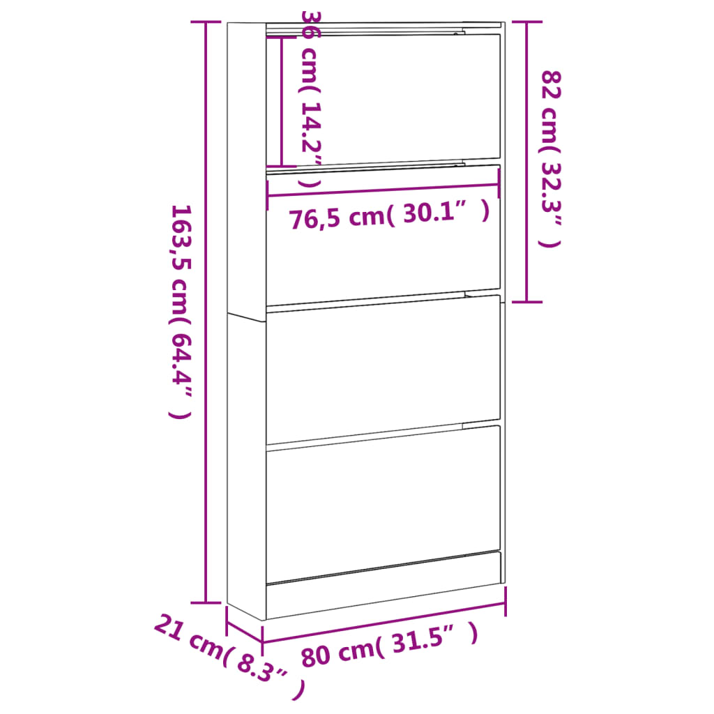 Schoenenkast met 4 klaplades 80x21x163,5 cm betongrijs is nu te koop bij PeponiXL, paradijselijk wonen!