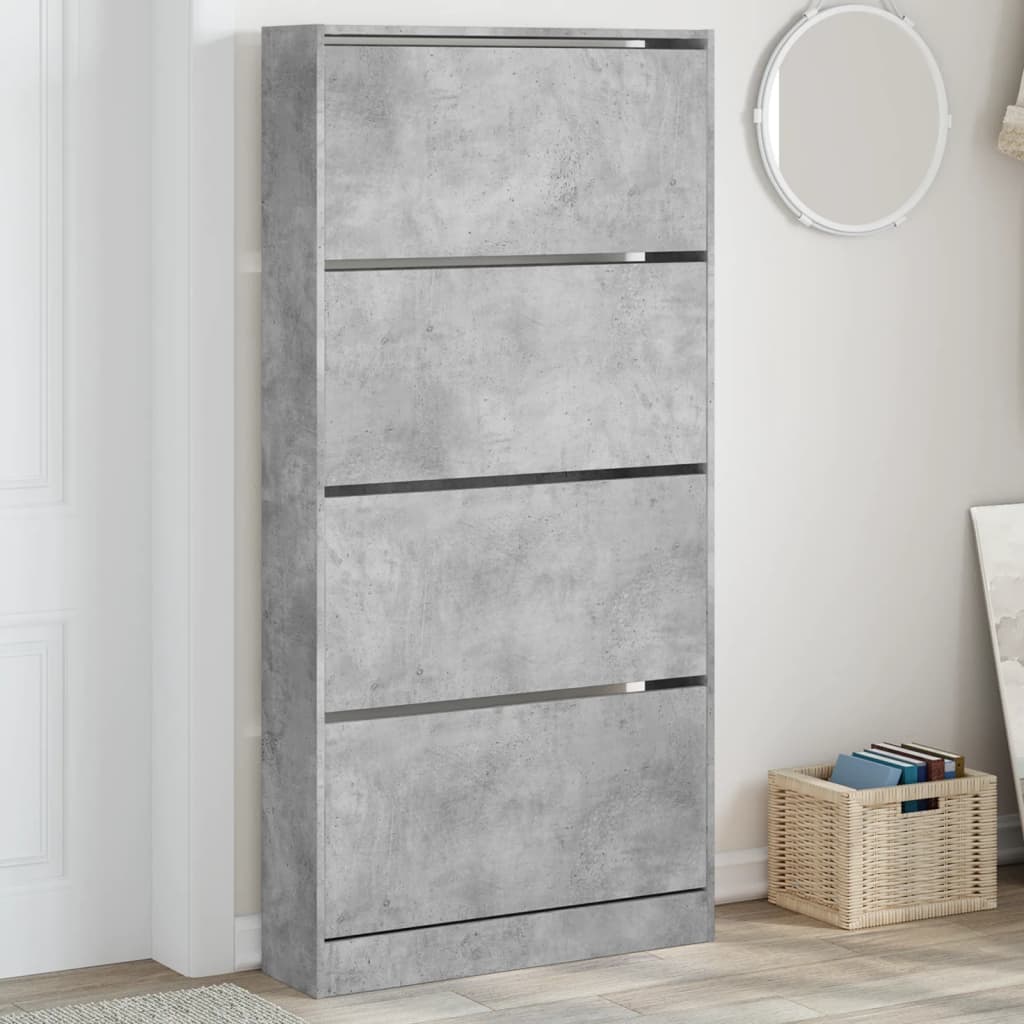 Schoenenkast met 4 klaplades 80x21x163,5 cm betongrijs is nu te koop bij PeponiXL, paradijselijk wonen!