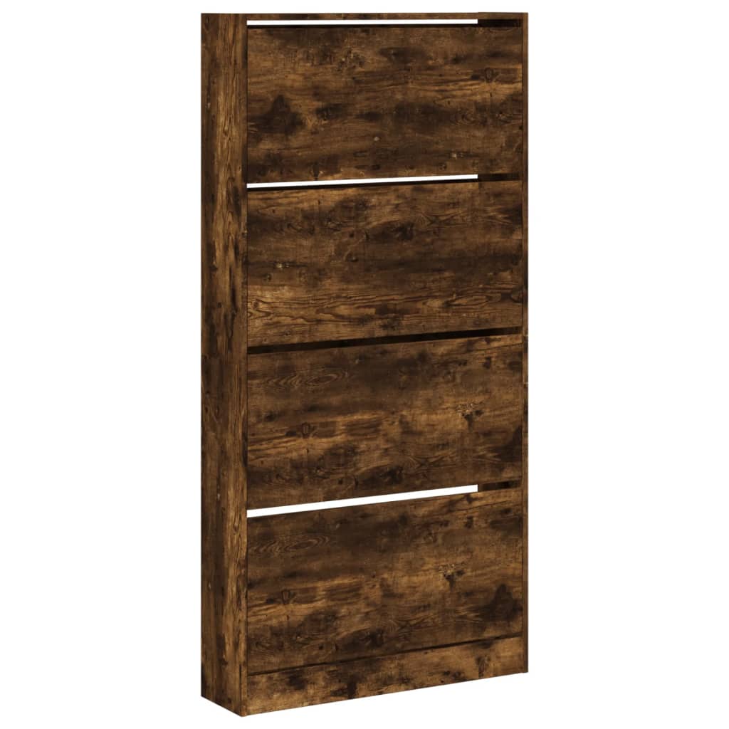 Schoenenkast met 4 klaplades 80x21x163,5 cm gerookt eikenkleur is nu te koop bij PeponiXL, paradijselijk wonen!