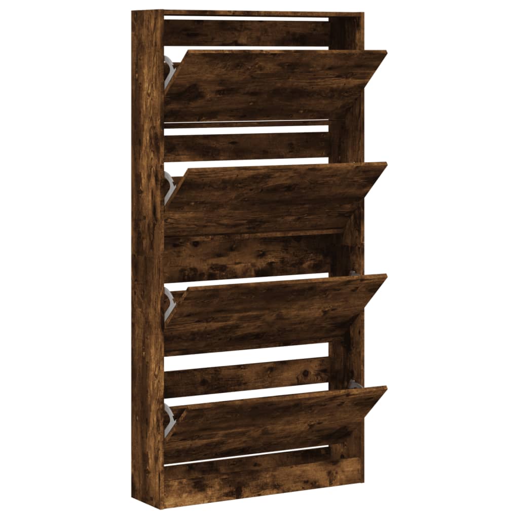 Schoenenkast met 4 klaplades 80x21x163,5 cm gerookt eikenkleur is nu te koop bij PeponiXL, paradijselijk wonen!