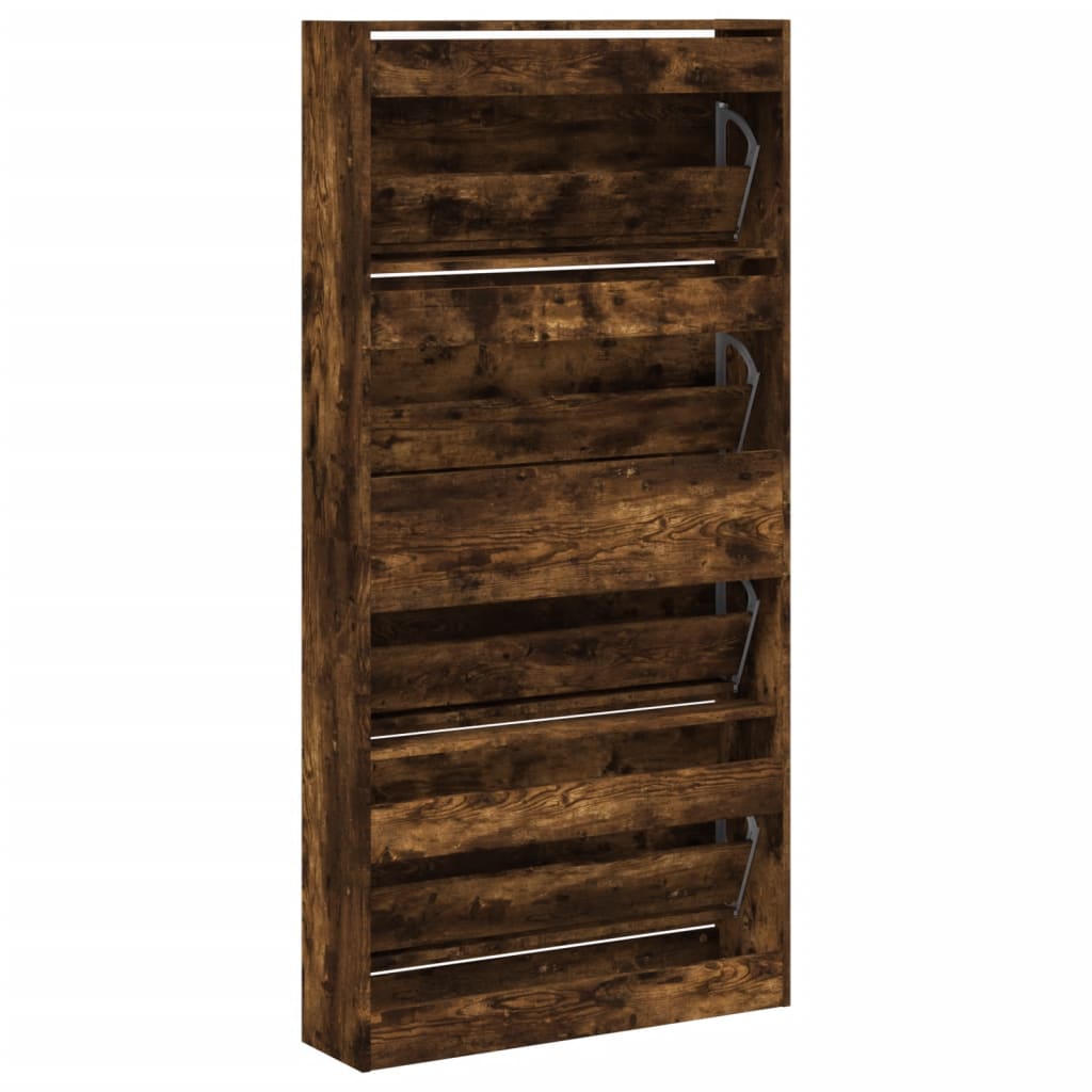 Schoenenkast met 4 klaplades 80x21x163,5 cm gerookt eikenkleur is nu te koop bij PeponiXL, paradijselijk wonen!