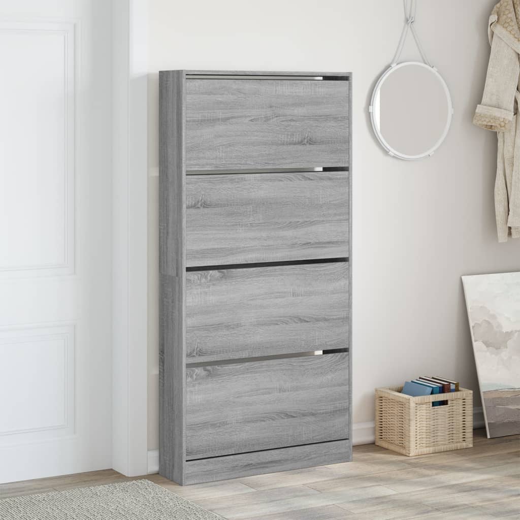 Schoenenkast met 4 klaplades 80x21x163,5 cm grijs sonoma is nu te koop bij PeponiXL, paradijselijk wonen!