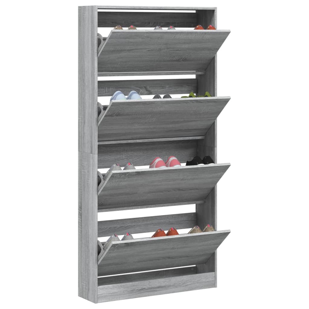 Schoenenkast met 4 klaplades 80x21x163,5 cm grijs sonoma is nu te koop bij PeponiXL, paradijselijk wonen!