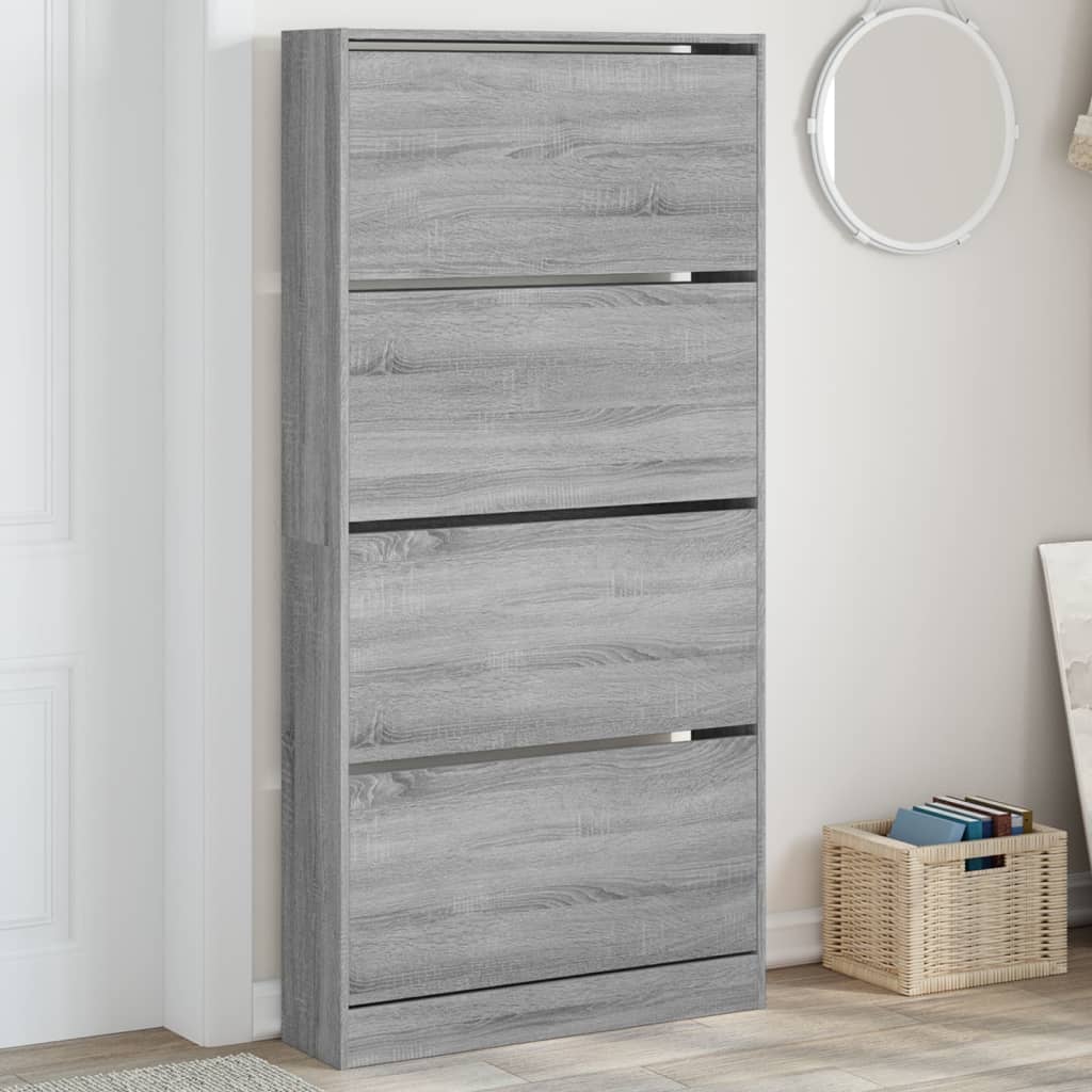 Schoenenkast met 4 klaplades 80x21x163,5 cm grijs sonoma is nu te koop bij PeponiXL, paradijselijk wonen!
