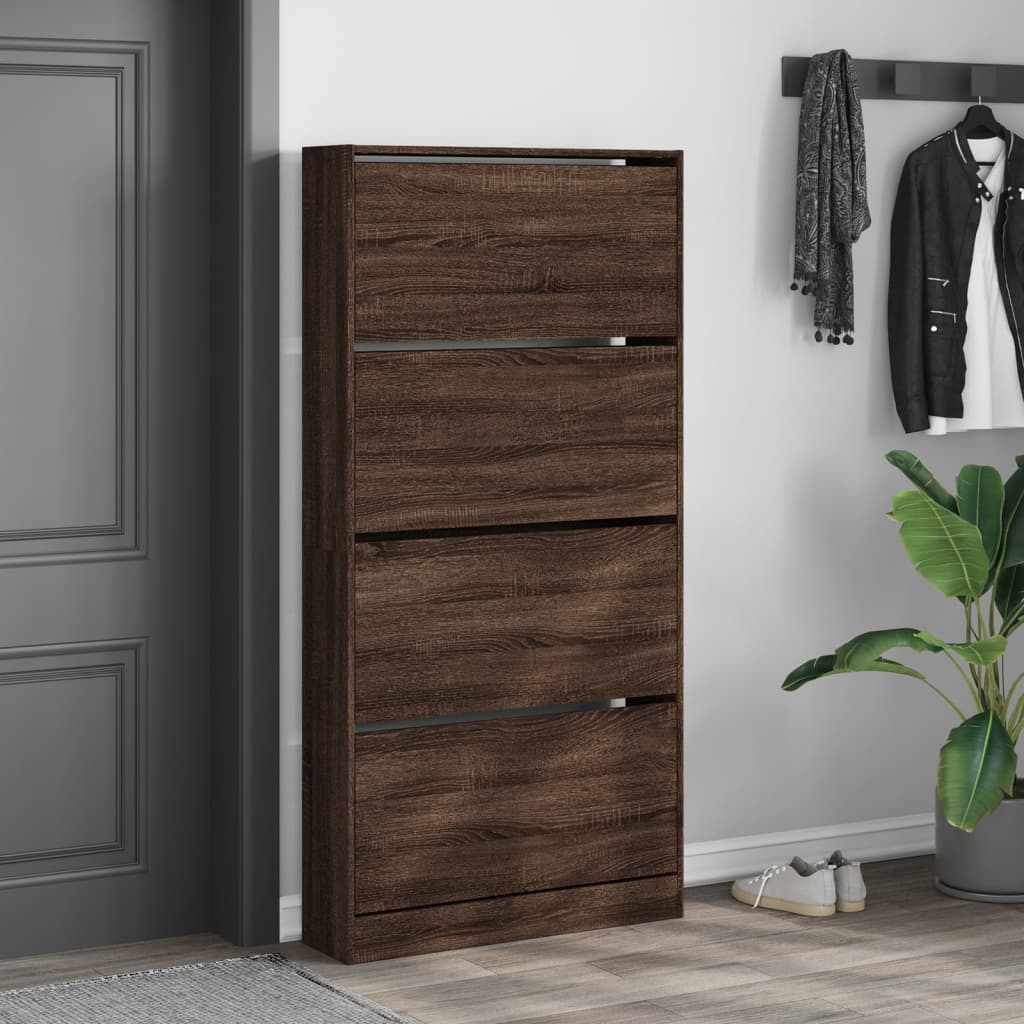 Schoenenkast met 4 klaplades 80x21x163,5 cm bruin eikenkleur is nu te koop bij PeponiXL, paradijselijk wonen!