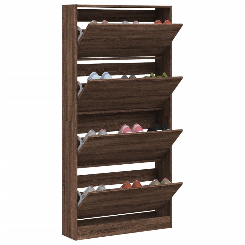 Schoenenkast met 4 klaplades 80x21x163,5 cm bruin eikenkleur is nu te koop bij PeponiXL, paradijselijk wonen!
