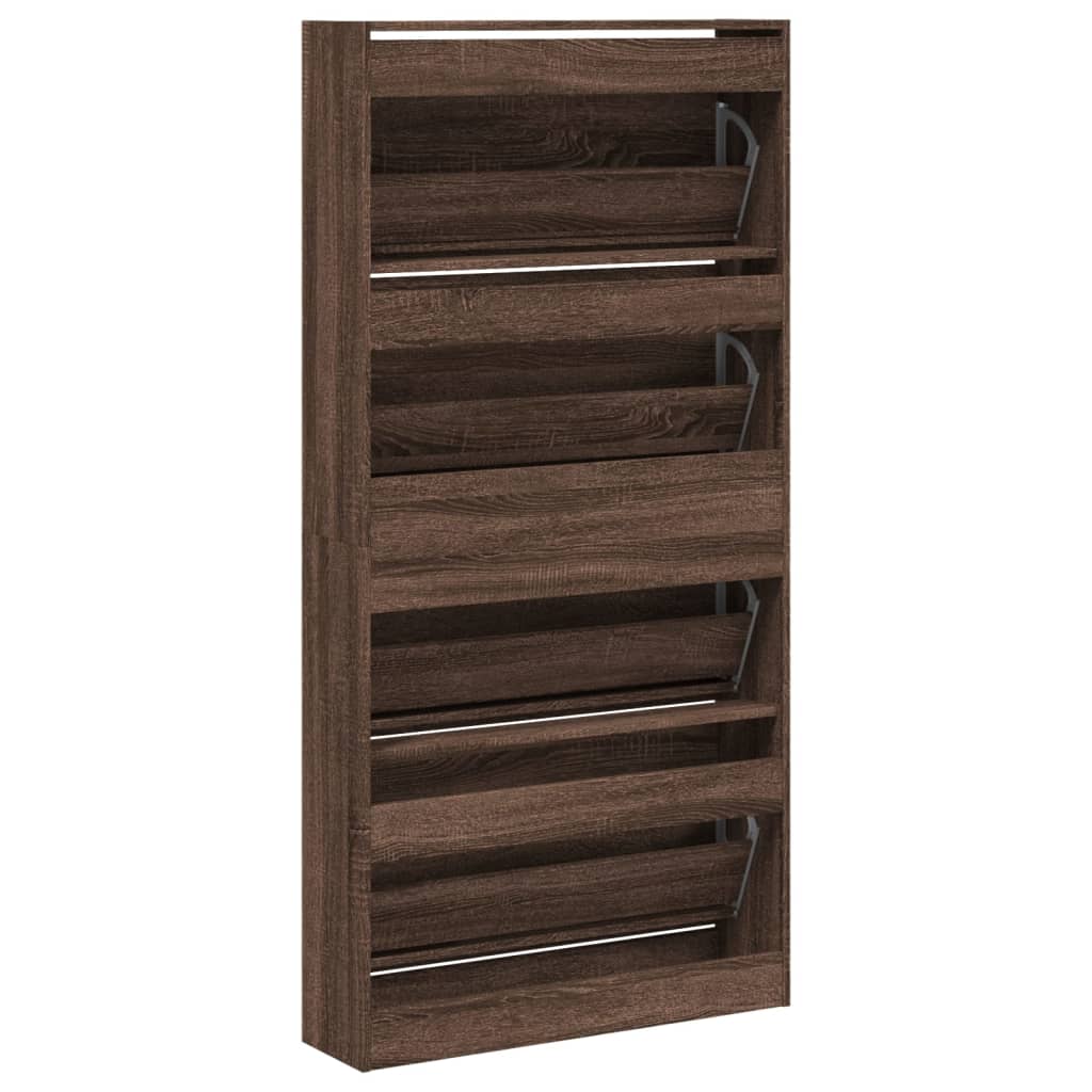Schoenenkast met 4 klaplades 80x21x163,5 cm bruin eikenkleur is nu te koop bij PeponiXL, paradijselijk wonen!