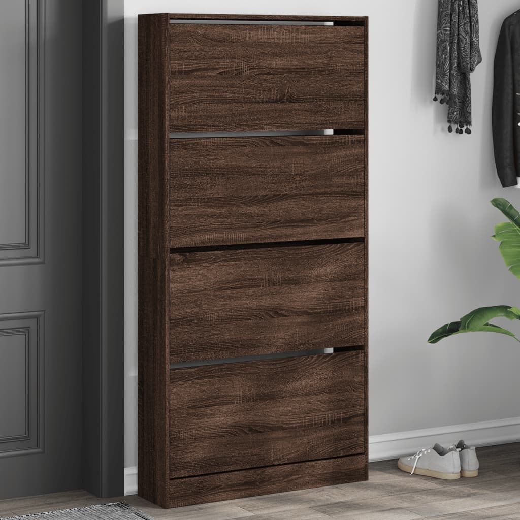 Schoenenkast met 4 klaplades 80x21x163,5 cm bruin eikenkleur is nu te koop bij PeponiXL, paradijselijk wonen!
