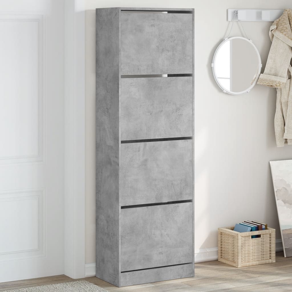 Schoenenkast met 4 klaplades 60x34x187,5 cm betongrijs is nu te koop bij PeponiXL, paradijselijk wonen!
