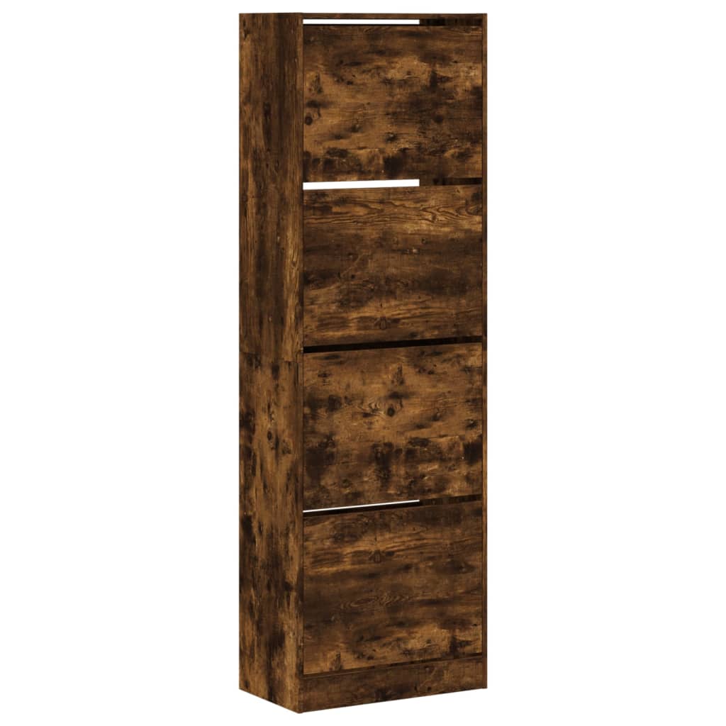 Schoenenkast met 4 klaplades 60x34x187,5 cm gerookt eikenkleur is nu te koop bij PeponiXL, paradijselijk wonen!