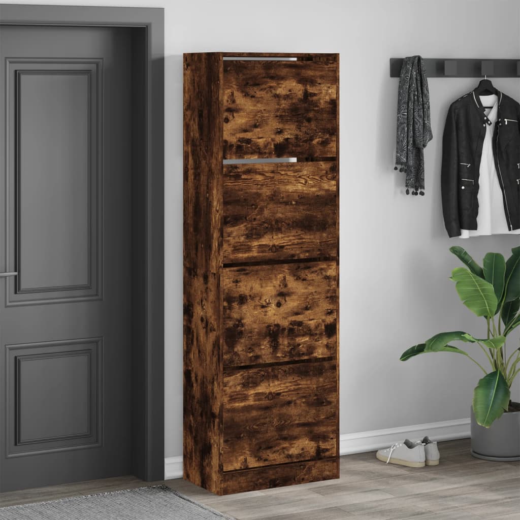 Schoenenkast met 4 klaplades 60x34x187,5 cm gerookt eikenkleur is nu te koop bij PeponiXL, paradijselijk wonen!