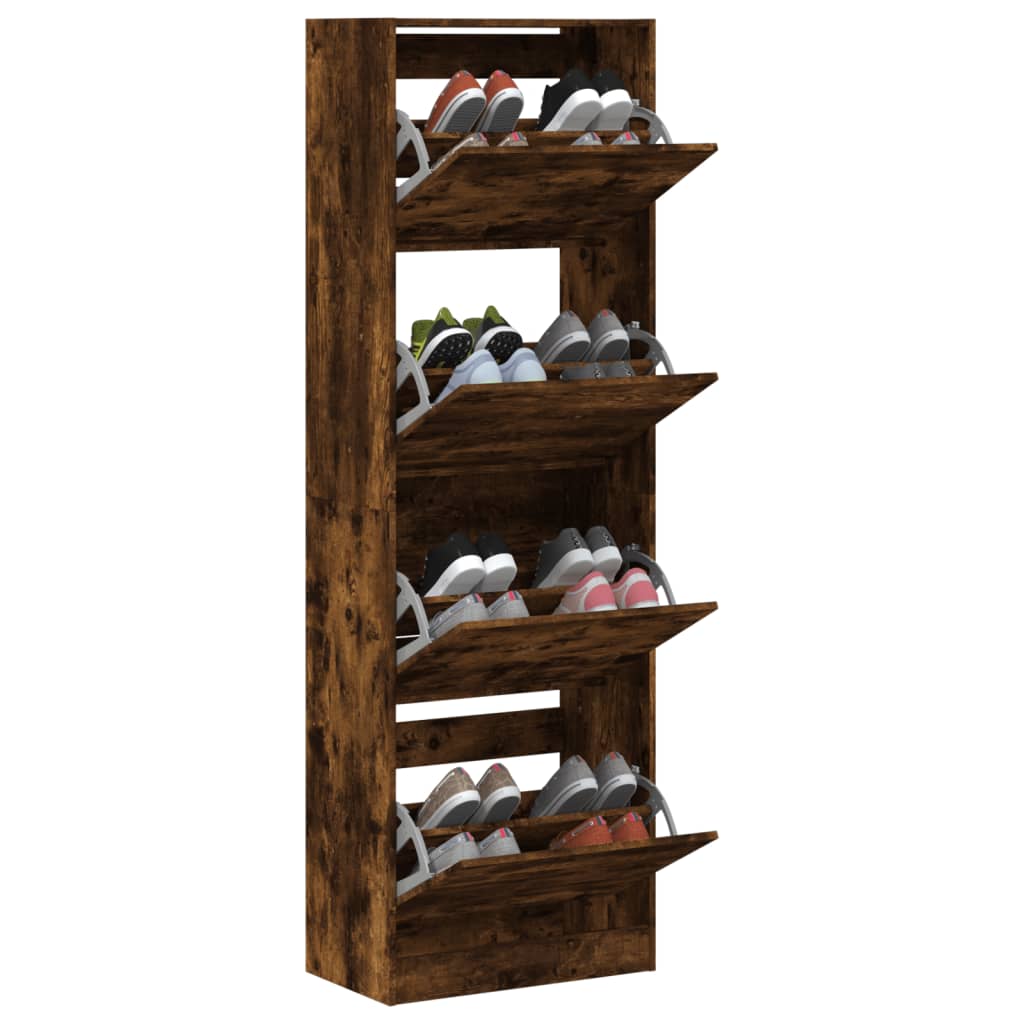 Schoenenkast met 4 klaplades 60x34x187,5 cm gerookt eikenkleur is nu te koop bij PeponiXL, paradijselijk wonen!