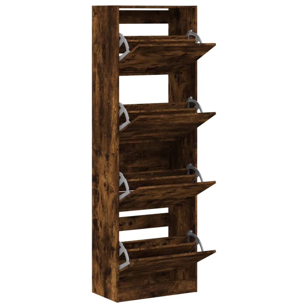 Schoenenkast met 4 klaplades 60x34x187,5 cm gerookt eikenkleur is nu te koop bij PeponiXL, paradijselijk wonen!