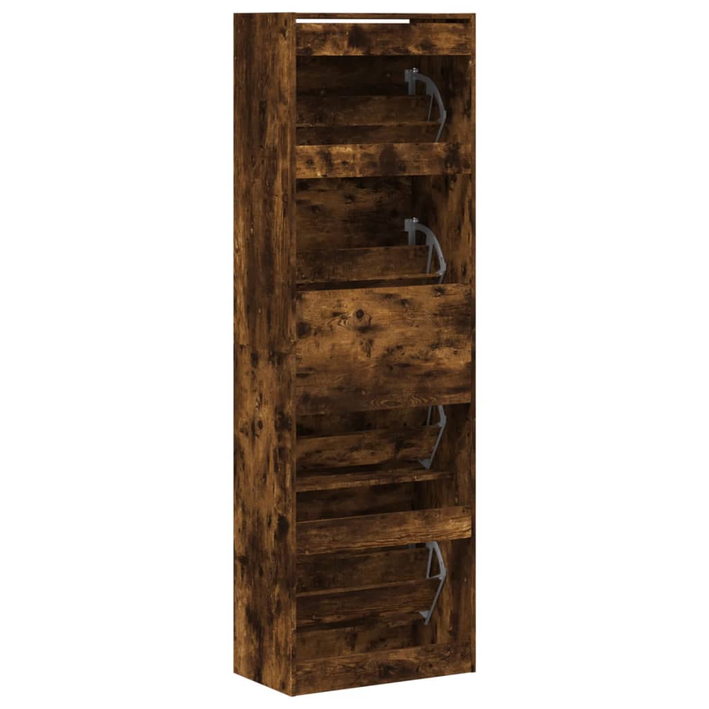 Schoenenkast met 4 klaplades 60x34x187,5 cm gerookt eikenkleur is nu te koop bij PeponiXL, paradijselijk wonen!