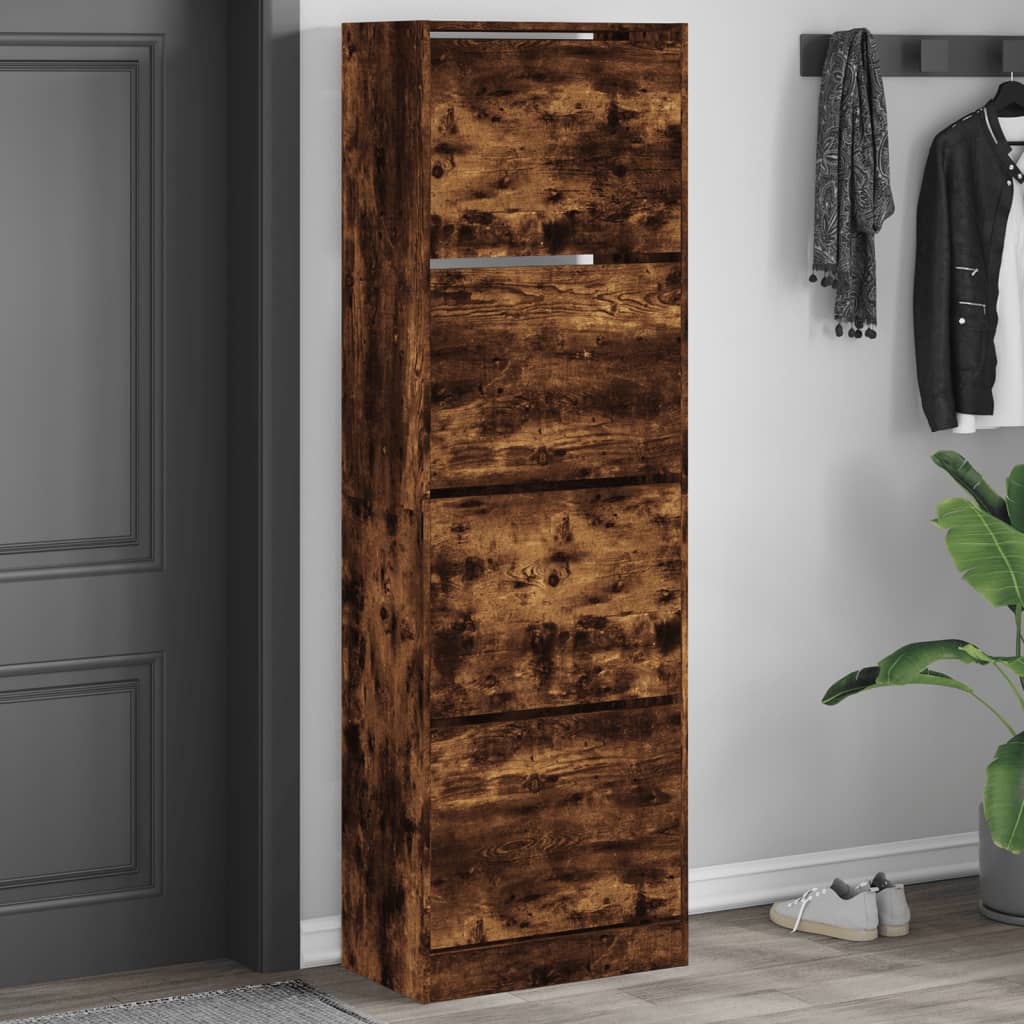 Schoenenkast met 4 klaplades 60x34x187,5 cm gerookt eikenkleur is nu te koop bij PeponiXL, paradijselijk wonen!