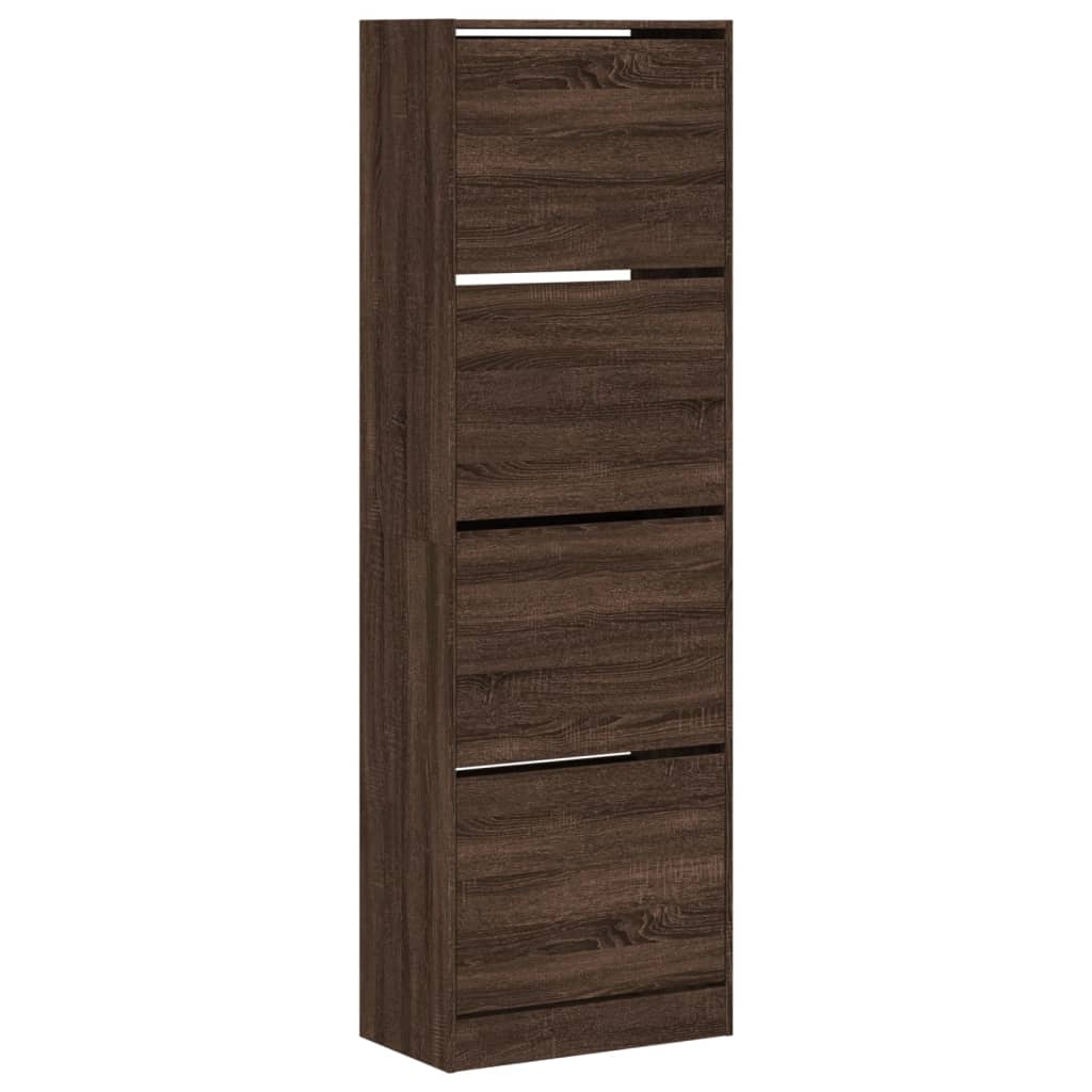 Schoenenkast met 4 klaplades 60x34x187,5 cm bruin eikenkleur is nu te koop bij PeponiXL, paradijselijk wonen!