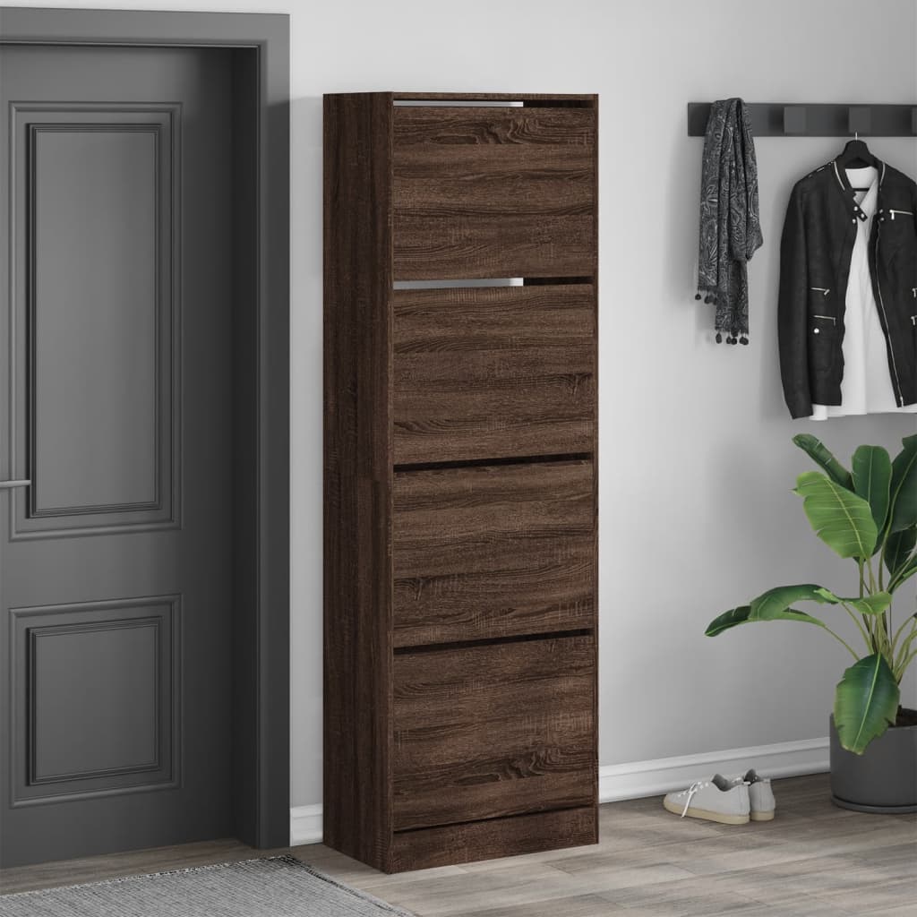 Schoenenkast met 4 klaplades 60x34x187,5 cm bruin eikenkleur is nu te koop bij PeponiXL, paradijselijk wonen!