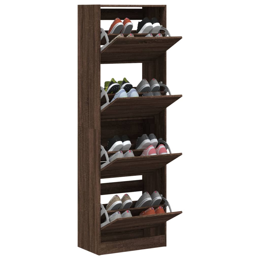 Schoenenkast met 4 klaplades 60x34x187,5 cm bruin eikenkleur is nu te koop bij PeponiXL, paradijselijk wonen!
