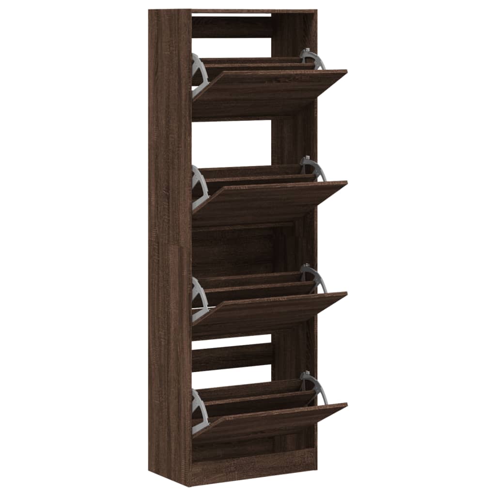 Schoenenkast met 4 klaplades 60x34x187,5 cm bruin eikenkleur is nu te koop bij PeponiXL, paradijselijk wonen!