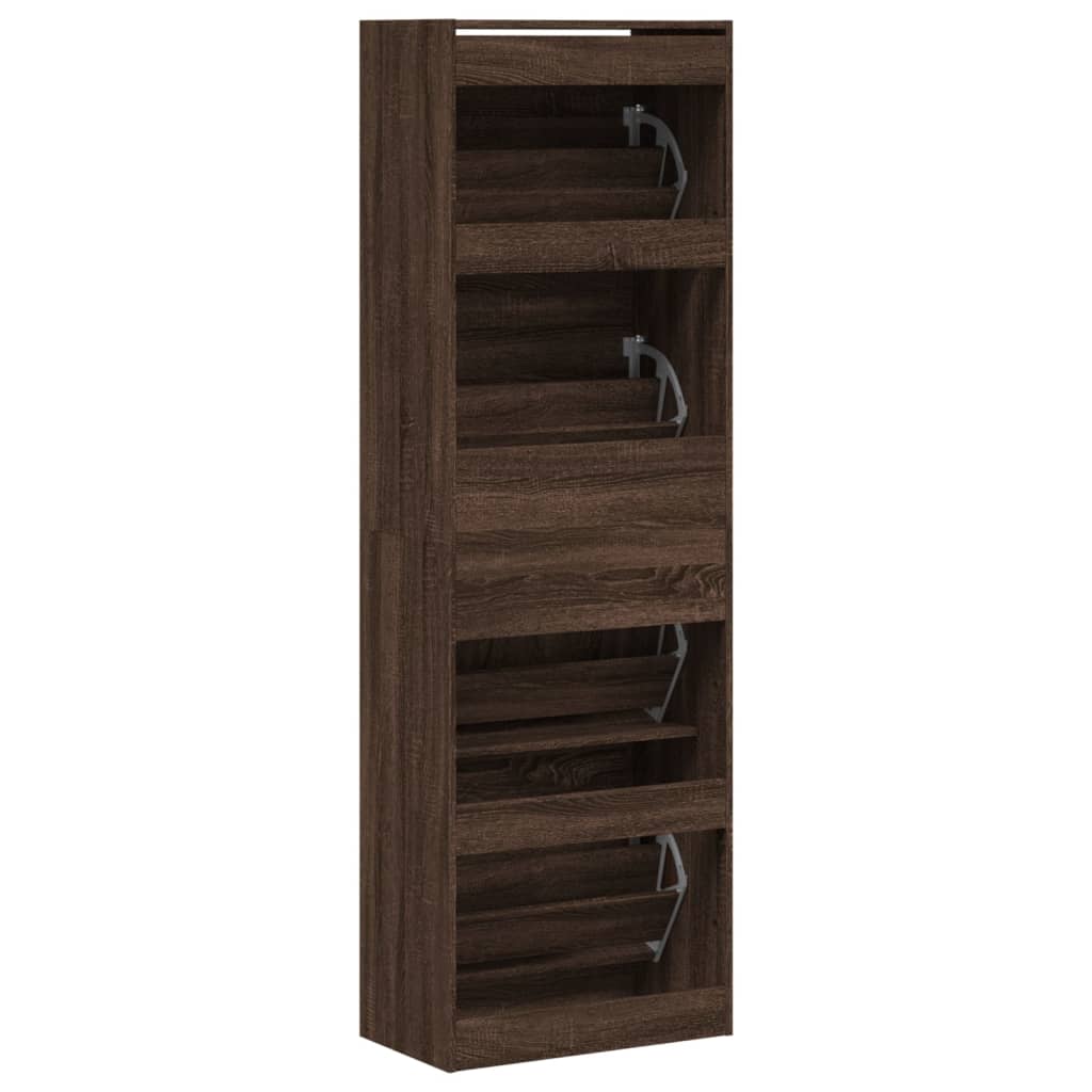 Schoenenkast met 4 klaplades 60x34x187,5 cm bruin eikenkleur is nu te koop bij PeponiXL, paradijselijk wonen!